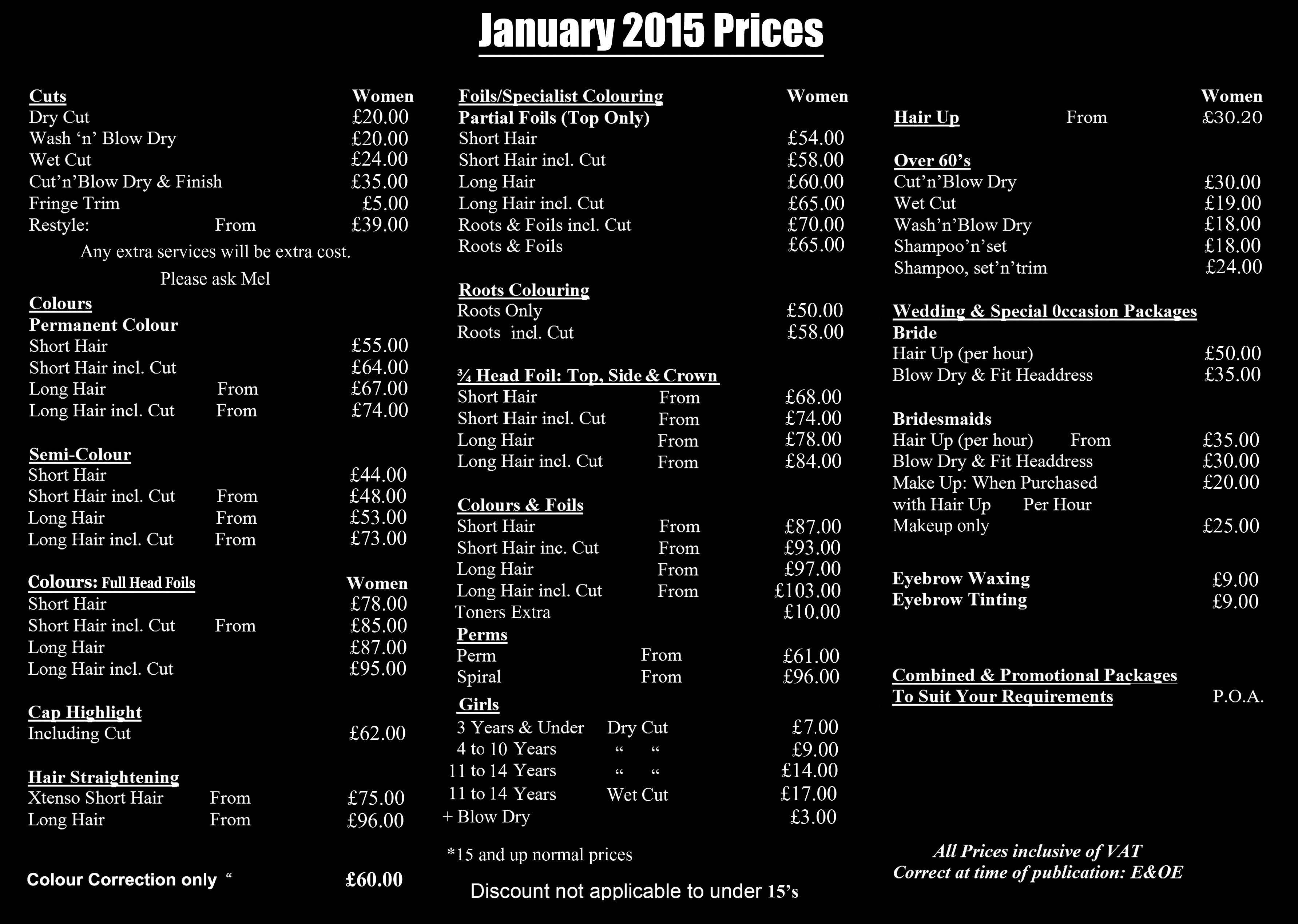 No.5 Hair Studio | View our price lists for 2011 | No.5 Hair Studio